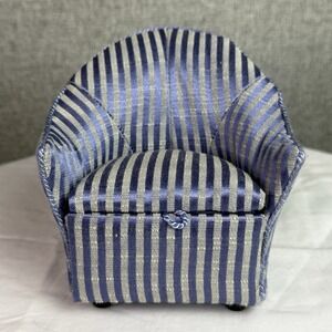 Arm Club Chair Cushion Doll Furniture Hidden Storage Box Blue Striped‎ Satin